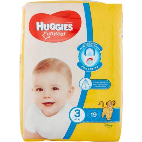 2 Pacchi Da 19 Pannolini Huggies Unistar Pannolini Taglia 3 (4-9) kg