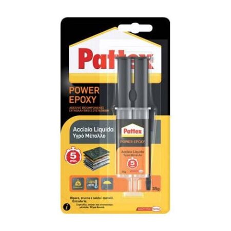 PATTEX POWER EPOXY ACCIAIO LIQUIDO MIX SIRINGA • GR 35