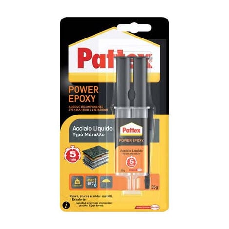 PATTEX POWER EPOXY ACCIAIO LIQUIDO MIX SIRINGA • GR 35