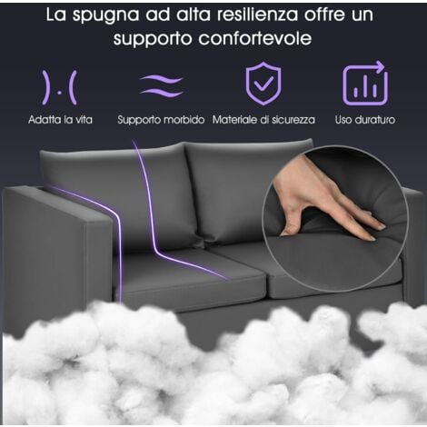 COSTWAY Divano Moderno a 2 Posti, Divano con Cuscino Morbido, Gambe in Legno di Gomma,Grigio