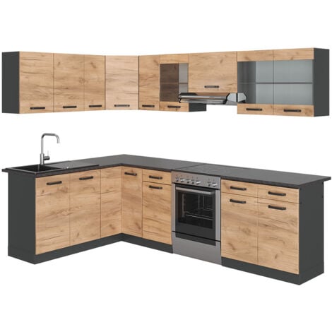 Cucina angolare completa Rick, Quercia dorata/antracite, 167 x 60 cm , PL Marmo, Vicco