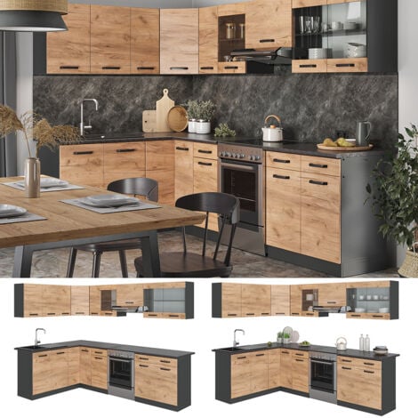 Cucina angolare completa Rick, Quercia dorata/antracite, 167 x 60 cm , PL Marmo, Vicco