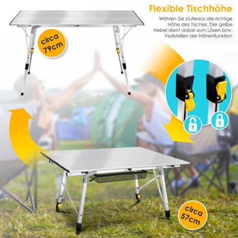 KESSER® Tavolo da campeggio pieghevole Tavolo da campeggio con struttura in alluminio Piano del tavolo pieghevole Roll-up Tavolo pieghevole con regolazione in altezza incl. borsa per il trasporto  Arg