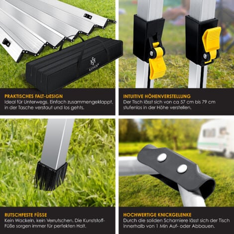 KESSER® Tavolo da campeggio pieghevole Tavolo da campeggio con struttura in alluminio Piano del tavolo pieghevole Roll-up Tavolo pieghevole con regolazione in altezza incl. borsa per il trasporto  Arg