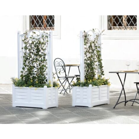fioriera da esterno separe' con spalliera colore bianco, 80x42,5x150 cm - bama