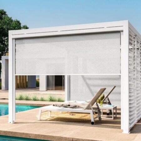 Tenda a rullo Frangisole laterale per pergola Bioclimatica con zanzariera -Bianco / Lato 4 mt