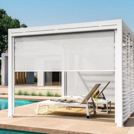Tenda a rullo Frangisole laterale per pergola Bioclimatica con zanzariera -Bianco / Lato 4 mt