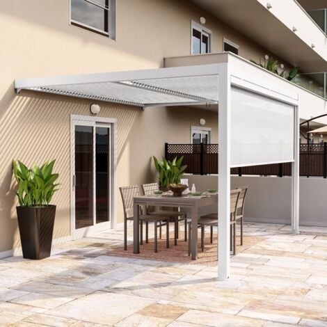 Tenda a rullo Frangisole laterale per pergola Bioclimatica con zanzariera -Bianco / Lato 4 mt
