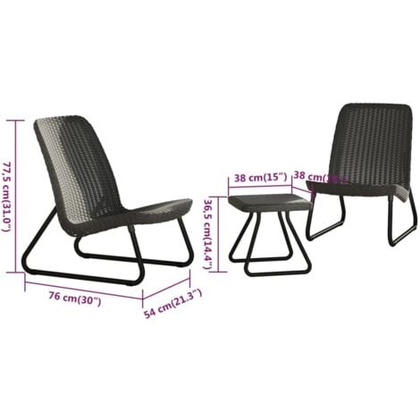SET RIO PATIO GRIGIO 2 POLTRONE + TAVOLINO DA ESTERNO GIARDINO PORTICATO (38606)