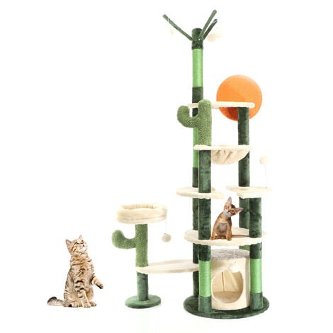 Fudajo Albero tiragraffi per gatti verde cactus 172 cm con casetta amaca e palline