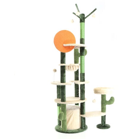 Fudajo Albero tiragraffi per gatti verde cactus 172 cm con casetta amaca e palline