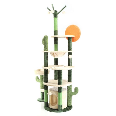 Fudajo Albero tiragraffi per gatti verde cactus 172 cm con casetta amaca e palline