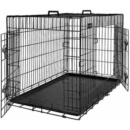 FEANDREA Gabbia Metallica Pieghevole per Cani con 2 Porte, L (92,5 x 57,5 x 64 cm), Nero