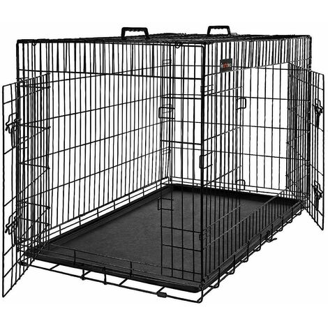 FEANDREA Gabbia Metallica Pieghevole per Cani con 2 Porte, L (92,5 x 57,5 x 64 cm), Nero