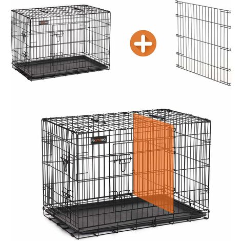 FEANDREA Gabbia Metallica Pieghevole per Cani con 2 Porte, L (92,5 x 57,5 x 64 cm), Nero
