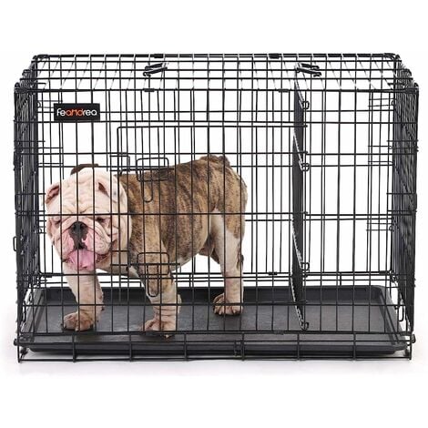 FEANDREA Gabbia Metallica Pieghevole per Cani con 2 Porte, L (92,5 x 57,5 x 64 cm), Nero