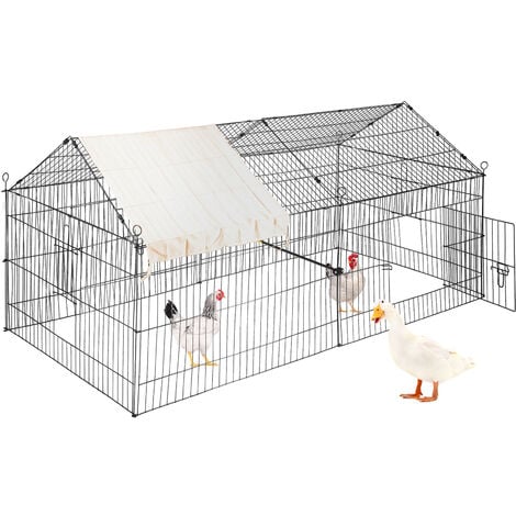 VEVOR Pollaio in Metallo da Giardino per Pollame con Copertura 220 x 106 x 104cm, Gabbia di Pollaio da Esterno con Porte Copertura in Poliestere per Galline Conigli Pulcini Polli, Pollaio per Pollame