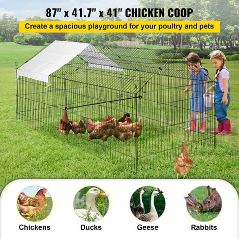 VEVOR Pollaio in Metallo da Giardino per Pollame con Copertura 220 x 106 x 104cm, Gabbia di Pollaio da Esterno con Porte Copertura in Poliestere per Galline Conigli Pulcini Polli, Pollaio per Pollame