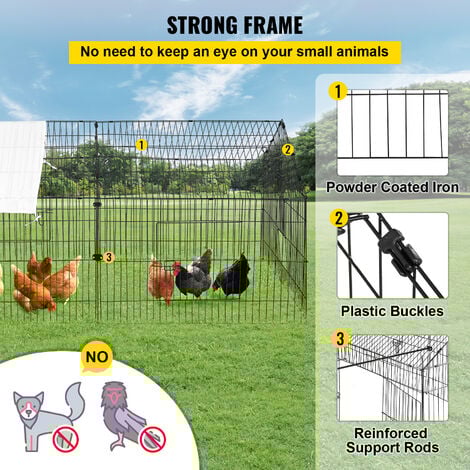 VEVOR Pollaio in Metallo da Giardino per Pollame con Copertura 220 x 106 x 104cm, Gabbia di Pollaio da Esterno con Porte Copertura in Poliestere per Galline Conigli Pulcini Polli, Pollaio per Pollame
