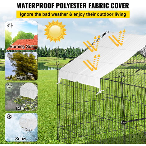 VEVOR Pollaio in Metallo da Giardino per Pollame con Copertura 220 x 106 x 104cm, Gabbia di Pollaio da Esterno con Porte Copertura in Poliestere per Galline Conigli Pulcini Polli, Pollaio per Pollame