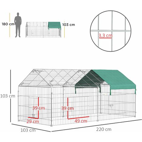 Recinto Recinzione per Animali Domestici 220x103x103 cm con Copertura in Acciaio