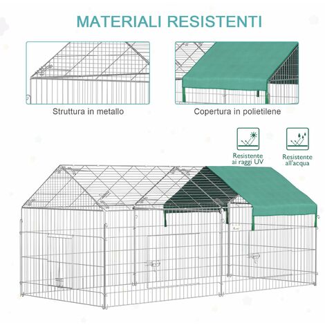 Recinto Recinzione per Animali Domestici 220x103x103 cm con Copertura in Acciaio