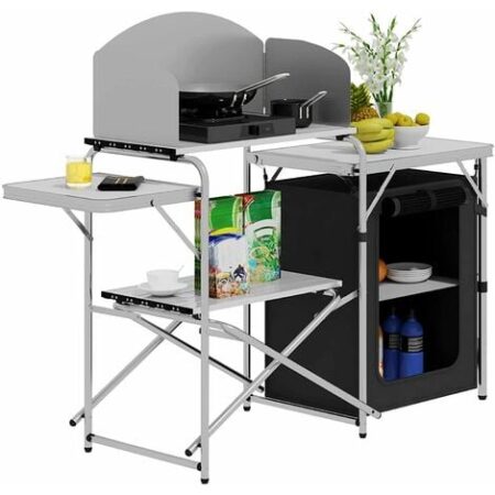 WOLTU Mobile Cucina da Campeggio Tavolo Pieghevole da Giardino Armadio da campeggio Tavolo Campeggio Tavoli a Valigetta da Balcone da Cucina in Alluminio e MDF con Sacca di Trasporto