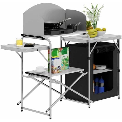 WOLTU Mobile Cucina da Campeggio Tavolo Pieghevole da Giardino Armadio da campeggio Tavolo Campeggio Tavoli a Valigetta da Balcone da Cucina in Alluminio e MDF con Sacca di Trasporto