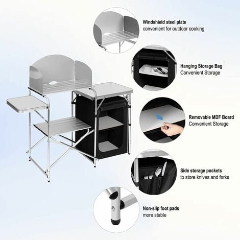 WOLTU Mobile Cucina da Campeggio Tavolo Pieghevole da Giardino Armadio da campeggio Tavolo Campeggio Tavoli a Valigetta da Balcone da Cucina in Alluminio e MDF con Sacca di Trasporto