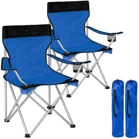 2x Sedie Pieghevoli Da Campeggio Con Borsa Camping Sedia Spiaggia Esterno Blu