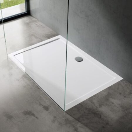 doporro Piatto Doccia Rettangolare in Acrilico Rinforzato, Ultrasottile 4 cm, Installazione da Appoggio o Filo Pavimento, Piletta di Scarico Inclusa (AL01) Bianco Lucido 70x80 cm - Faro2