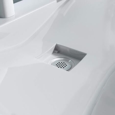 doporro Lavabo da Appoggio o Sospeso Rettangolare Lavandino Bagno con Foro per Rubinetto e Montaggio a Parete, 80x48x12 cm in Marmoresina Bianco Lucido  - Colossum810