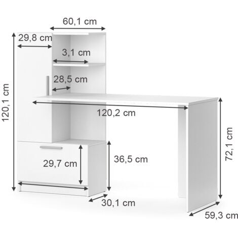 Scrivania con ripiani Tomy, Bianco, 150 x 59.3 cm, Vicco