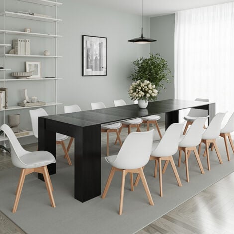 Tavolo Consolle Allungabile Oslo Plus Fino A 3 Metri, Tavolo 14 Posti Salvaspazio Multiposizione, Design Moderno Ed Elegante, Consolle per Casa E Ufficio, 78 x 51 x 90 cm, Colore Nero