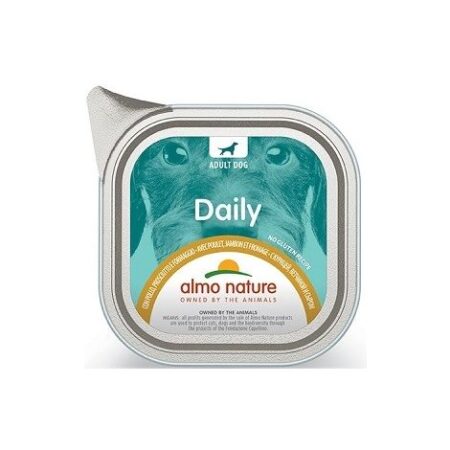 Almo Nature Daily Menu per Cane in Vaschetta da 100 gr  Pollo Prosciutto e Formaggio