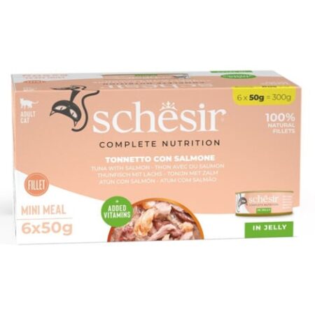Schesir Gatto in Gelatina Confezione  da 6 x 50g  Tonnetto e Salmone