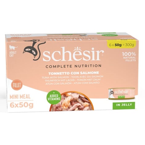 Schesir Gatto in Gelatina Confezione  da 6 x 50g  Tonnetto e Salmone