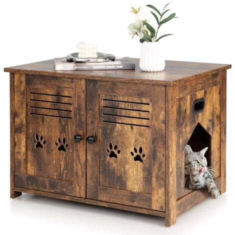 COSTWAY Mobile per Lettiera Gatti, con Doppie Porte a Feritoia, Ingresso Laterale, Cuccia e Toilette, Mobiletto Multiuso per Ingresso e Soggiorno, Portata 50 kg, 70 x 52 x 51 cm