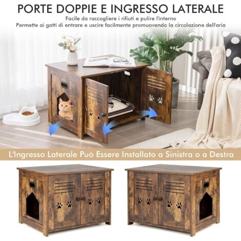 COSTWAY Mobile per Lettiera Gatti, con Doppie Porte a Feritoia, Ingresso Laterale, Cuccia e Toilette, Mobiletto Multiuso per Ingresso e Soggiorno, Portata 50 kg, 70 x 52 x 51 cm