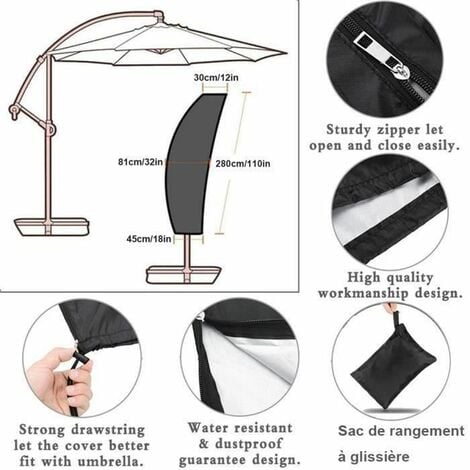 Grande copertura per ombrellone a sbalzo 3 x 4 m con asta telescopica Copertura per ombrellone da giardino impermeabile anti-UV