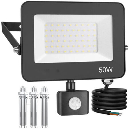 Faretto LED da esterno con sensore di movimento 50W, 5000LM Faretto LED da esterno Impermeabile IP66 6500K Bianco freddo per cortile, garage, patio