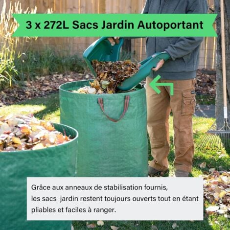 sacchetti per rifiuti da giardino da 272 litri, verdi, sacchetti per rifiuti da giardino, autoportanti, con manici, impermeabili, pieghevoli e riutilizzabili, sacchetti per rifiuti da giardino, sacche