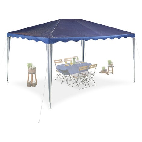 Relaxdays Gazebo 3x4 m, Tenda da Giardino, Pergolato da Esterno, Tetto in Telo PE, Struttura Acciaio, Blu Scuro Bianco