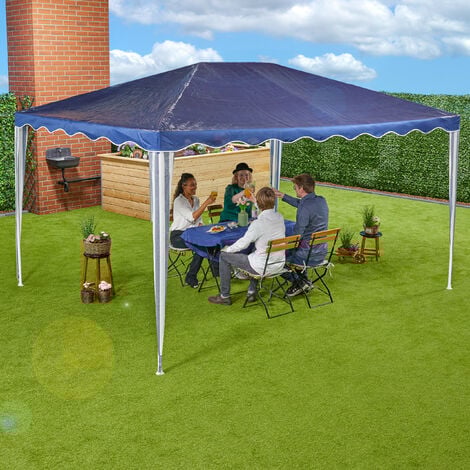 Relaxdays Gazebo 3x4 m, Tenda da Giardino, Pergolato da Esterno, Tetto in Telo PE, Struttura Acciaio, Blu Scuro Bianco
