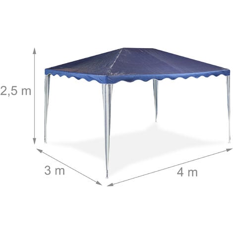Relaxdays Gazebo 3x4 m, Tenda da Giardino, Pergolato da Esterno, Tetto in Telo PE, Struttura Acciaio, Blu Scuro Bianco