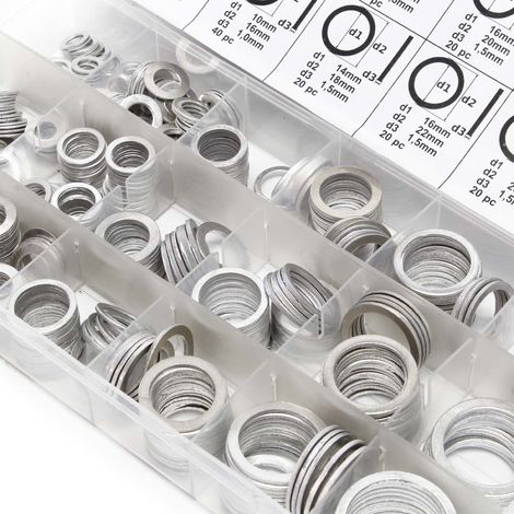 Set di 450 guarnizioni in alluminio con custodia di plastica trasparente