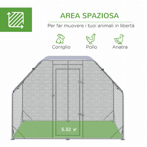 PawHut Recinto per Galline coperto Pollaio da Giardino 4-6 Polli 280x190x195cm