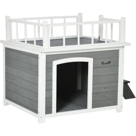 Pawhut Casetta per Cani 121x77x78cm Grigio chiaro di Piccola e Media Taglia