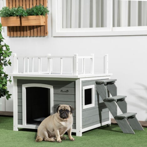 Pawhut Casetta per Cani 121x77x78cm Grigio chiaro di Piccola e Media Taglia