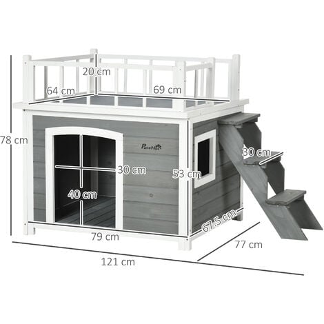 Pawhut Casetta per Cani 121x77x78cm Grigio chiaro di Piccola e Media Taglia